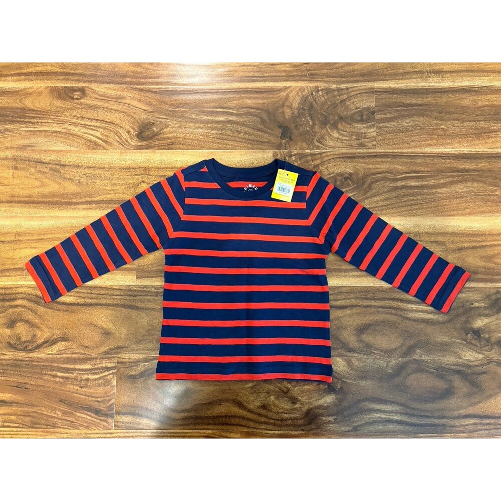 NWT Primary Long Sleeve Tee, Tomato & Navy Stripes, Size 3T